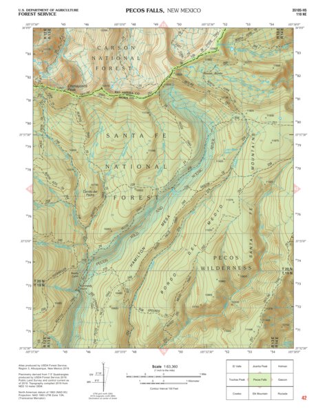 Santa Fe National Forest Quadrangle Map: pg 42 Pecos Falls