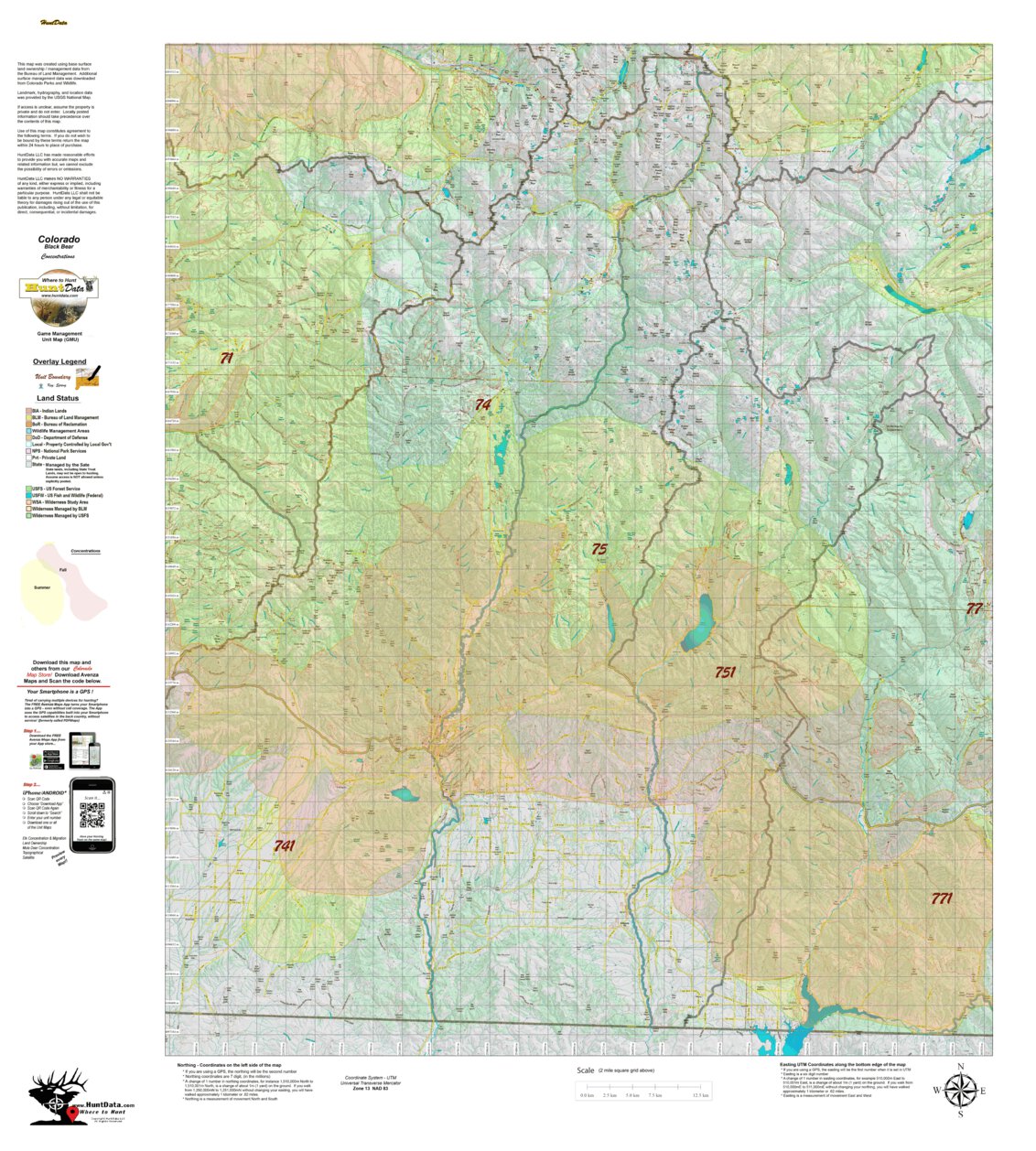 Colorado Unit 75 Bear Concentrations Map by HuntData LLC | Avenza Maps
