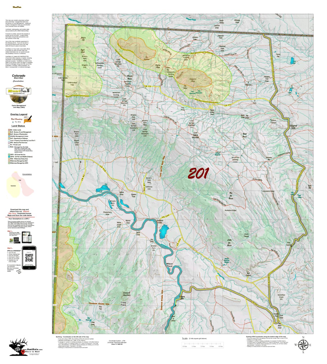 Colorado Unit 201 Bear Concentrations Map by HuntData LLC | Avenza Maps