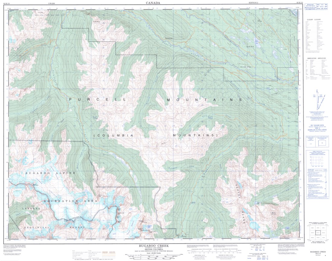 bugaboo mountains map Bugaboo Creek, BC (082K15 CanMatrix) Map by Natural Resources Canada