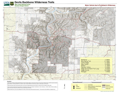 Mark Twain National Forest - Devils Backbone Wilderness Trails Map