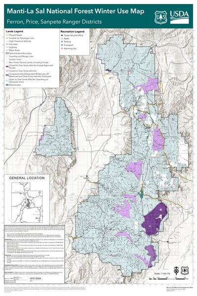 Manti-LaSal National Forest Winter Use Map: Ferrron, Price, Sanpete Ranger Districts 2024 Preview 1