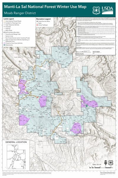 Manti-LaSal National Forest Winter Use Map: Moab Ranger District 2024 Preview 1