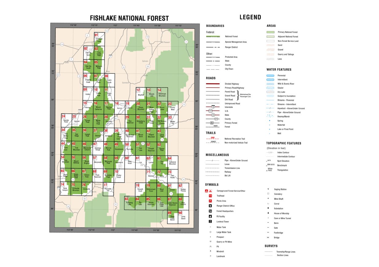Fishlake National Forest Quad Location and Legend Map by US Forest