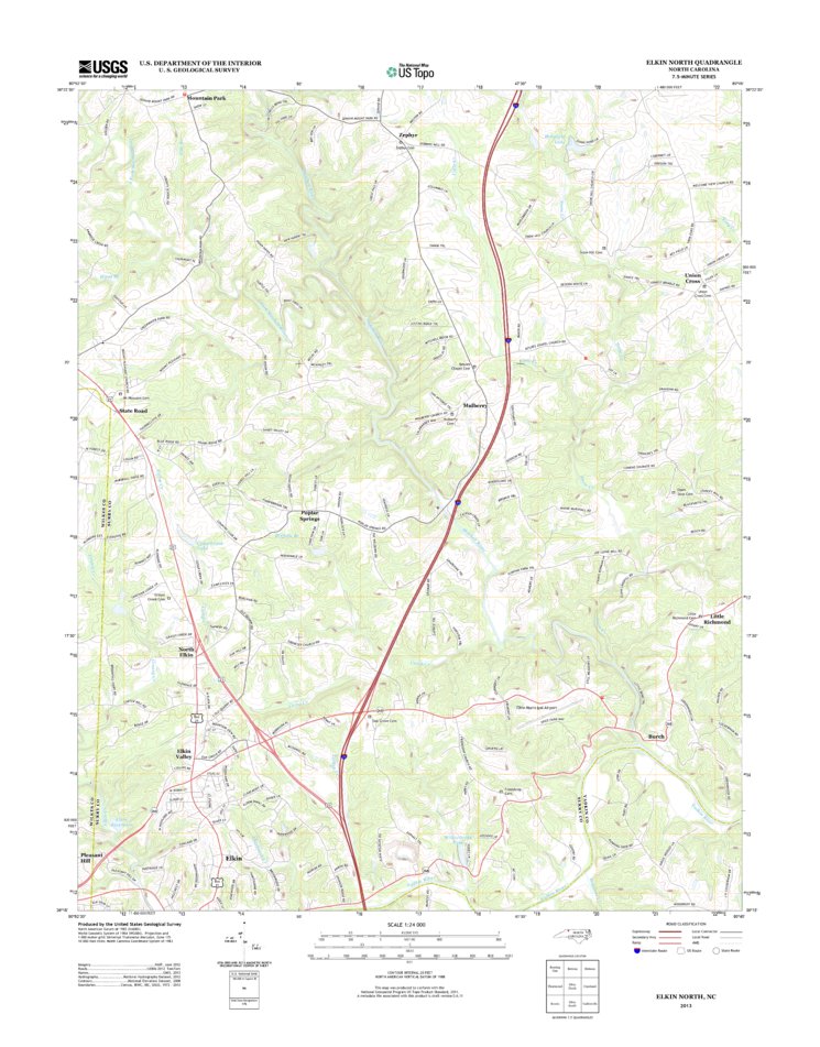 Elkin North, NC (2013, 24000Scale) Map by United States Geological