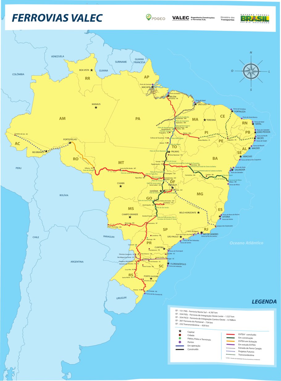 Brasil Ferrovias da VALEC 2015 Map by ENGESAT | Avenza Maps