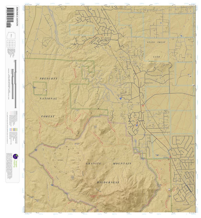 Jerome Canyon, Arizona 7.5 Minute Topographic Map - Color Hillshade by ...