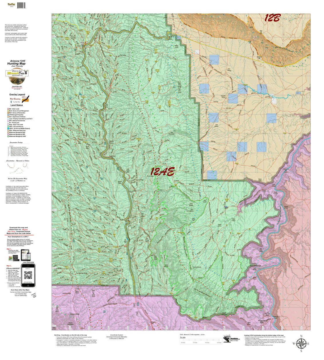 Arizona Unit 12AE Mule Deer Hybrid Map by Arizona HuntData LLC | Avenza ...