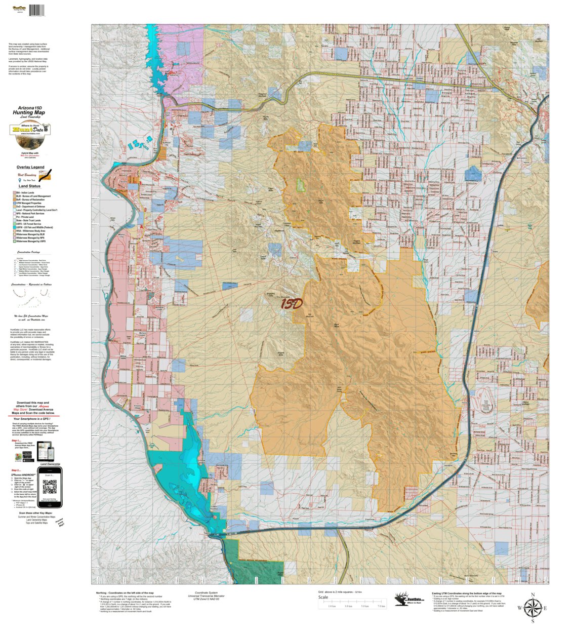 Arizona Unit 15D Mule Deer Hybrid Map by Arizona HuntData LLC | Avenza Maps