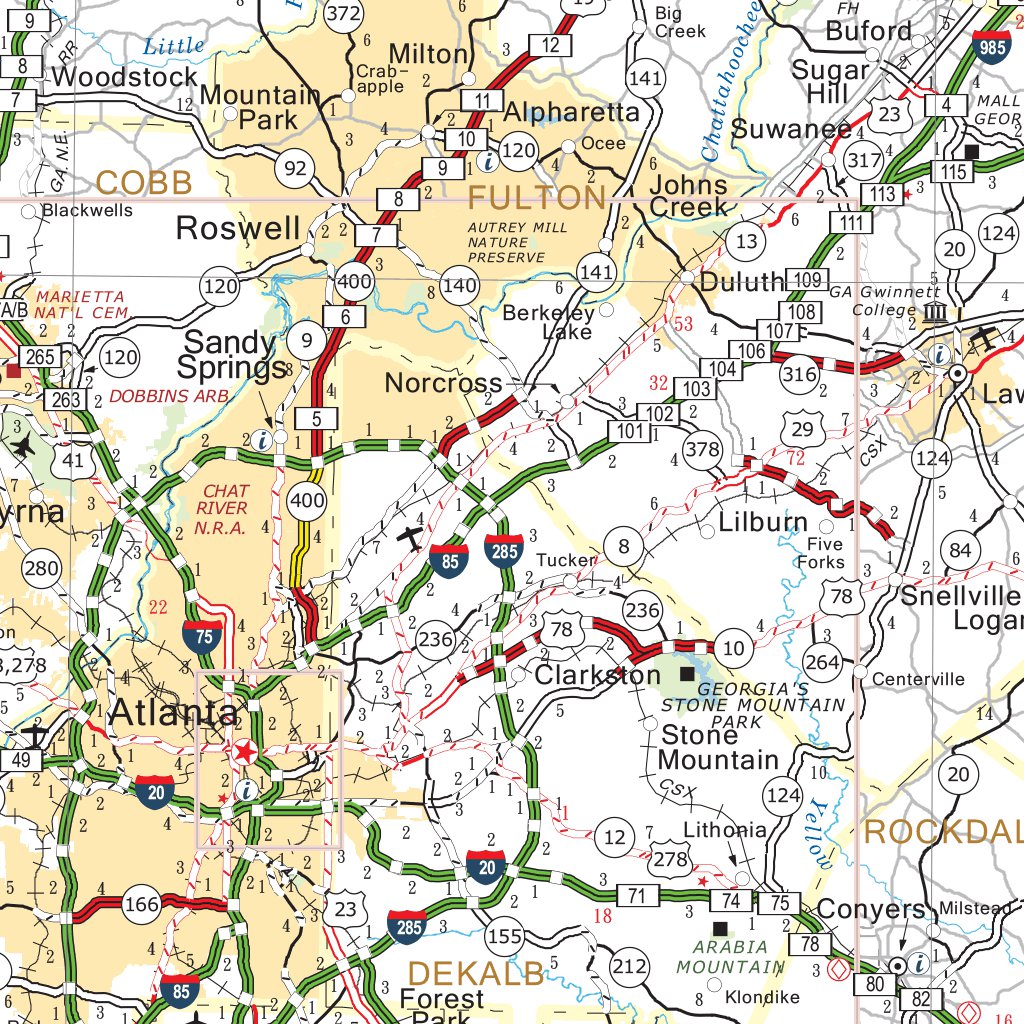 Ga State Routes Georgia Official Highway and Transportation Map by Avenza Systems Inc ...