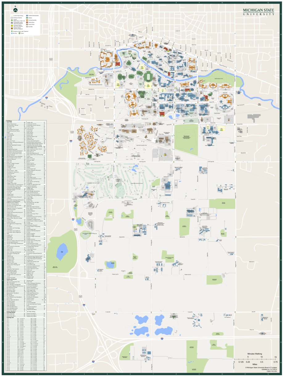Mapa Del Campus De La Universidad Estatal De Michigan Para Imprimir