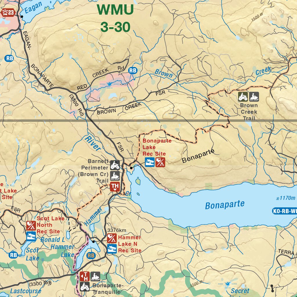 BC Fishing Highway 24 and Land of Hidden Waters Recreation Map map by ...