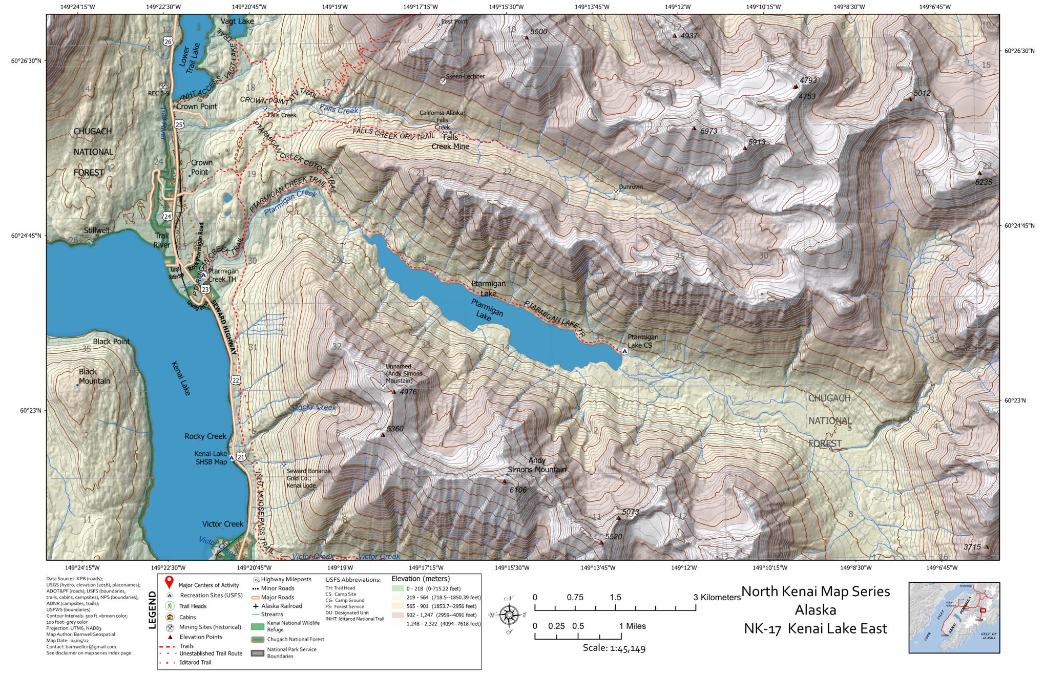 Kenai Lake East, Northern Kenai Peninsula, Alaska Map by