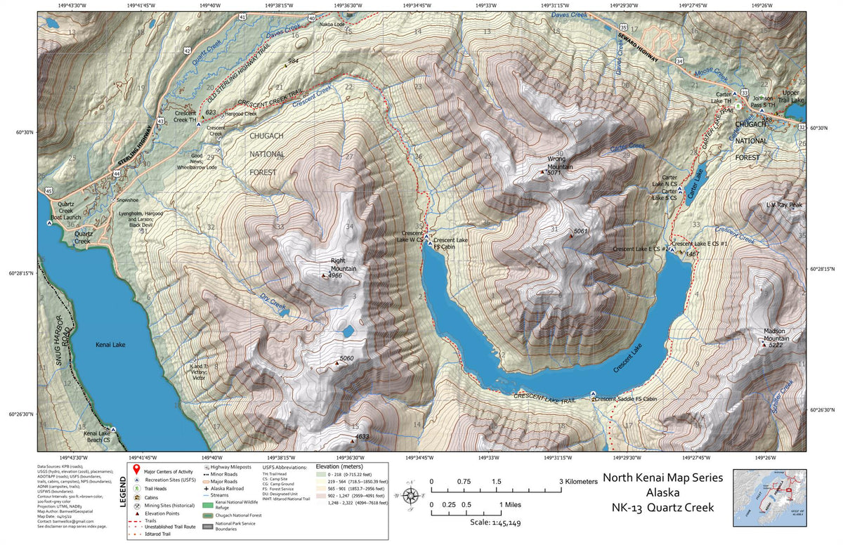 Quartz Creek, Northern Kenai Peninsula, Alaska Map by ...