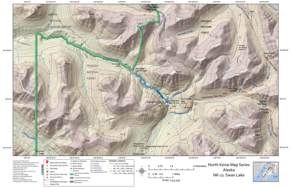 Swan Lake, Northern Kenai Peninsula, Alaska Map by BarnwellGeospatial ...