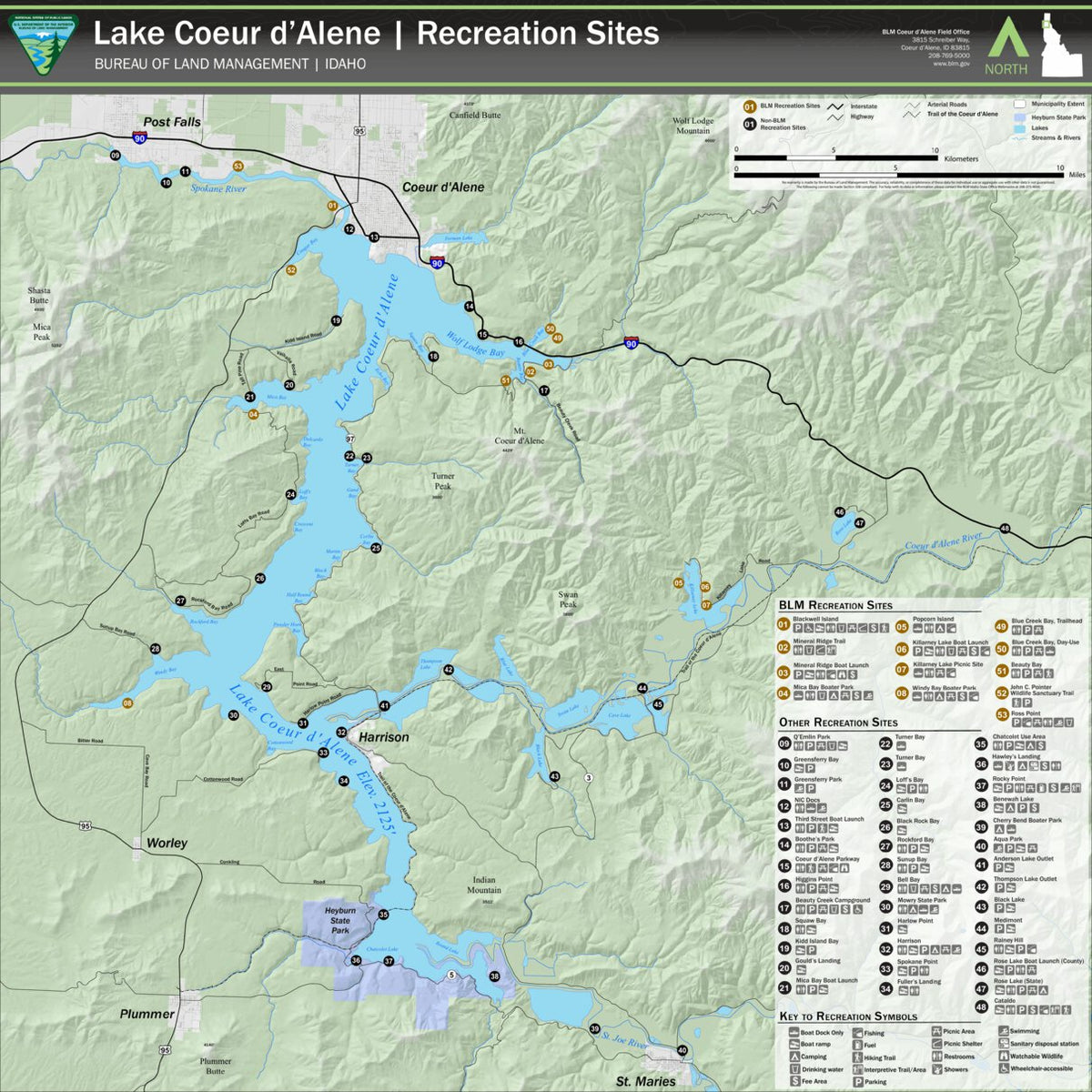 BLM Idaho Lake Coeur d’Alene Recreation Sites Map by Bureau of Land