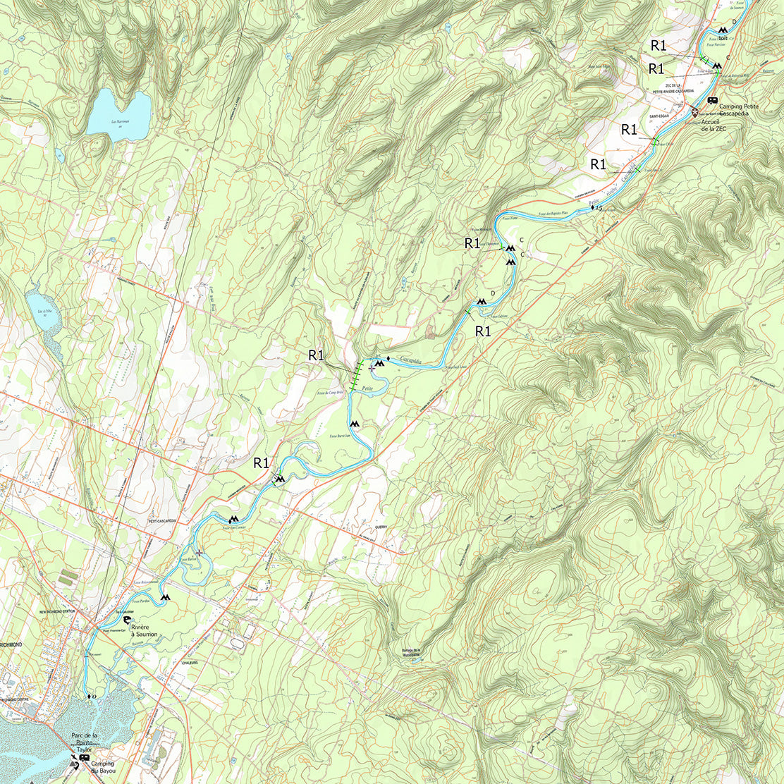 Rivière Petite Cascapédia Map by Canot Kayak Quebec Avenza Maps