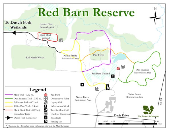 Map Red Barn Dawes Arboretum - Red Barn Trails Map by Dawes Arboretum | Avenza Maps