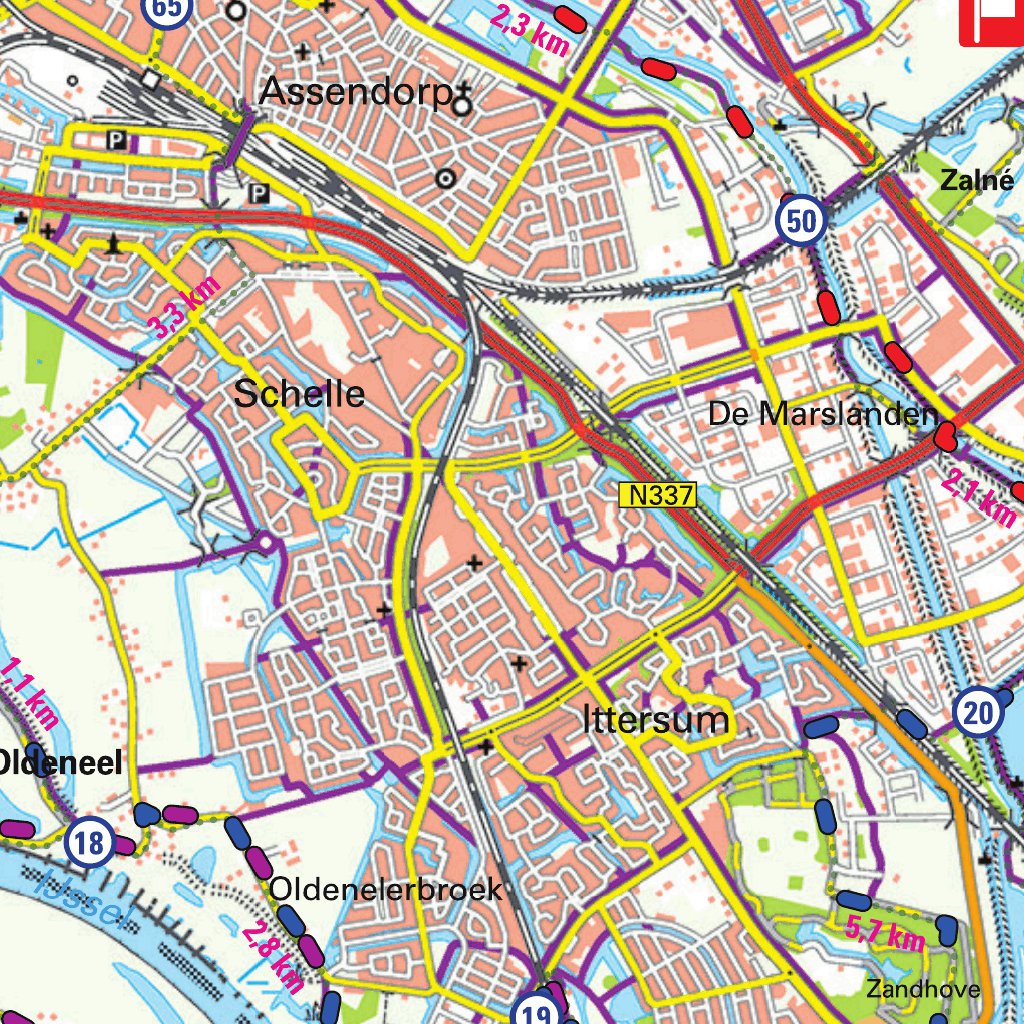 Fietsknooppuntenkaart Regio Zwolle Ijssel - Zwolle Regelarij Map By De 