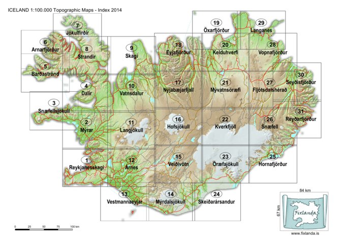 Iceland 100 000 Topographic Maps - Index Map by Fixlanda ehf. | Avenza Maps