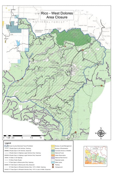 Great Outdoors Adventures Dolores Ranger District Travel Map - Closure Area digital map