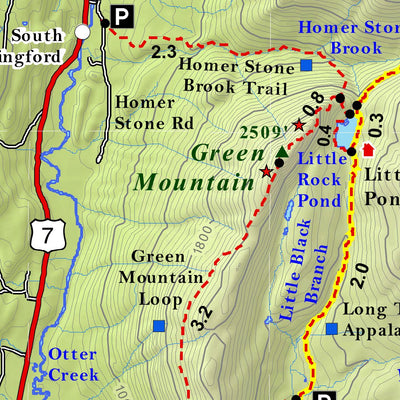 Green Mountain Club Baker Peak, Peru Peak and White Rocks Hiking Trail Map digital map