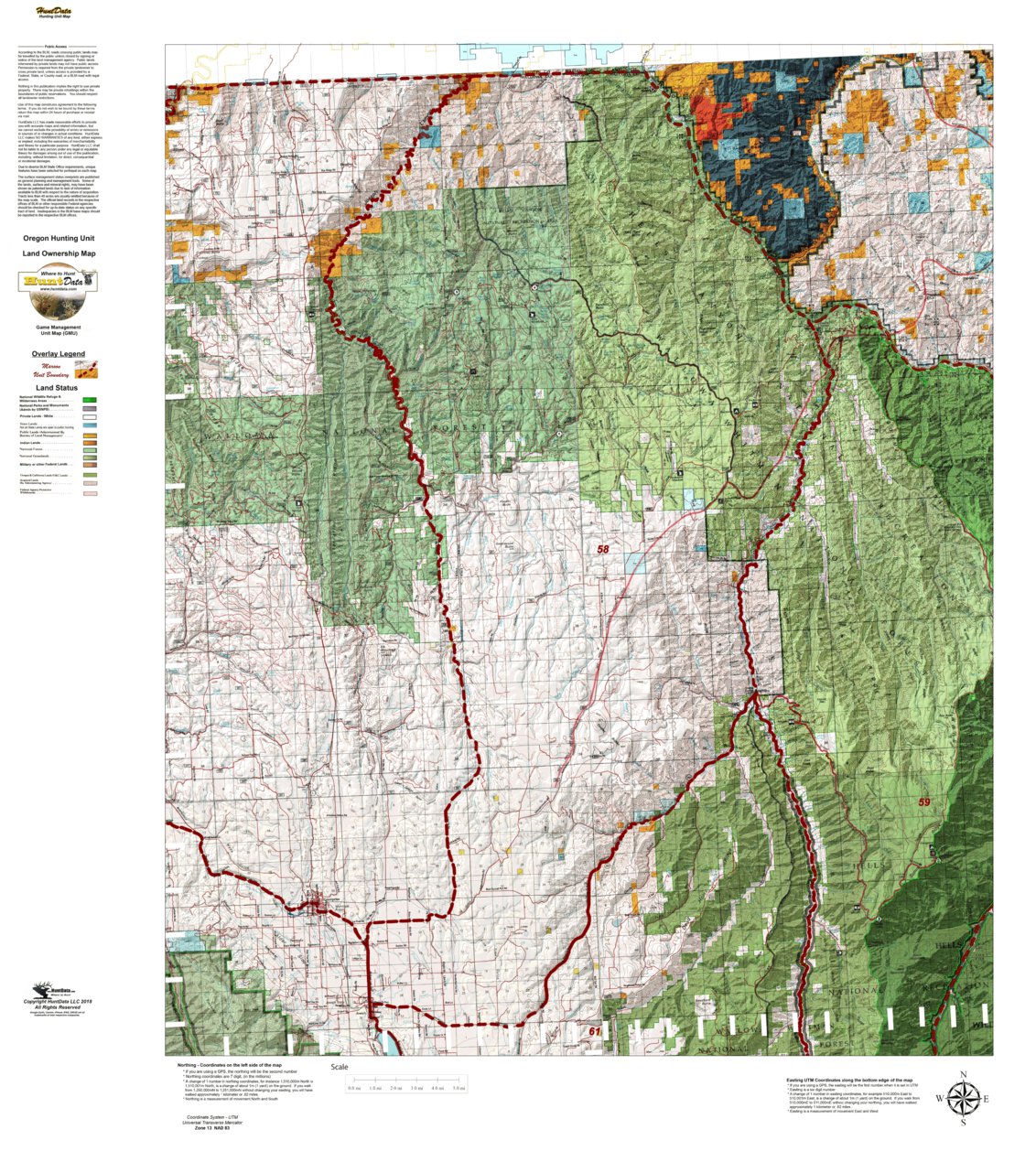 Applegate Unit Map Oregon Hunting Unit 58, Chesnimnus Land Ownership Map by HuntData LLC ...
