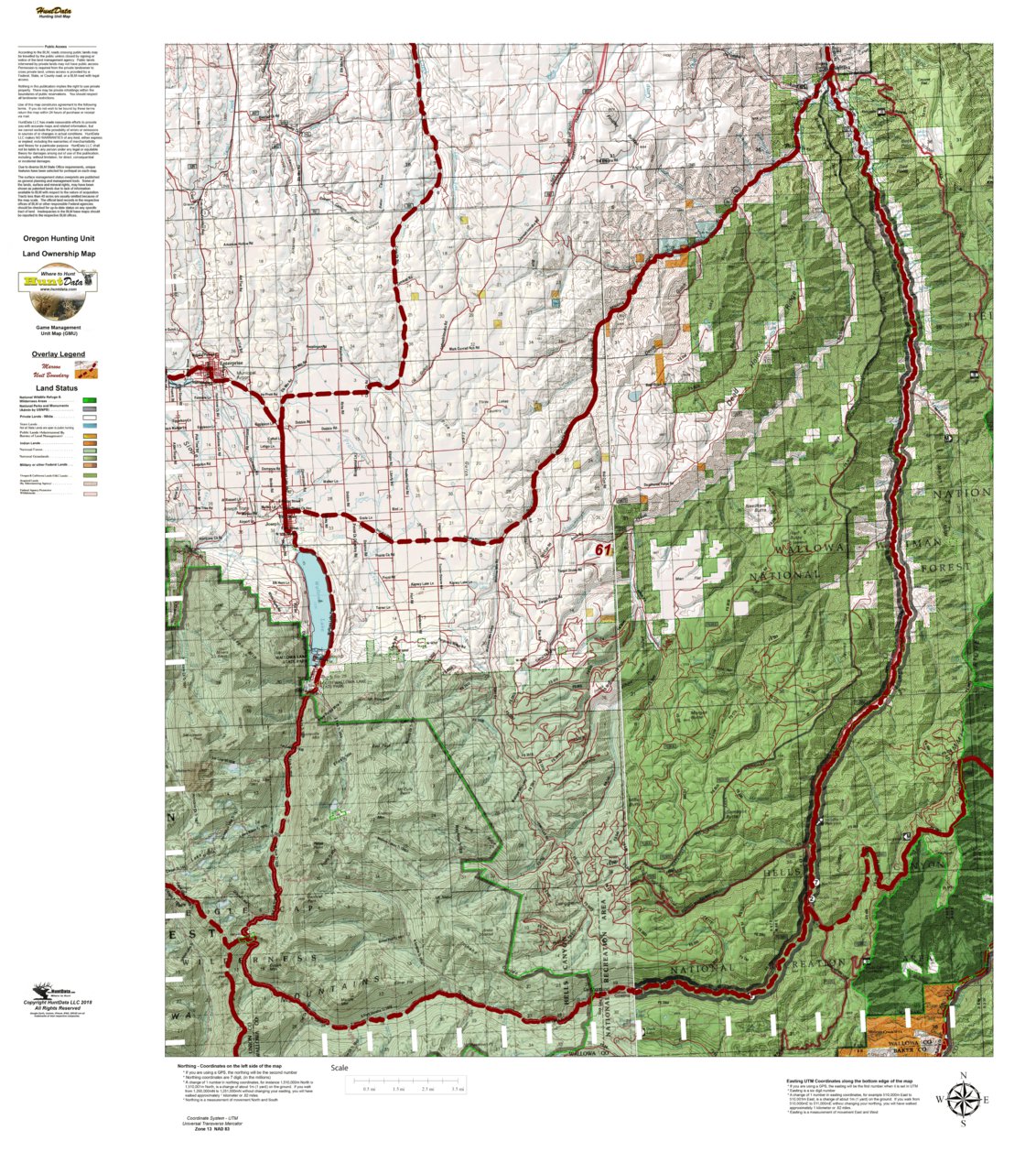 Oregon Hunting Unit 61, Imnaha Land Ownership Map by HuntData LLC