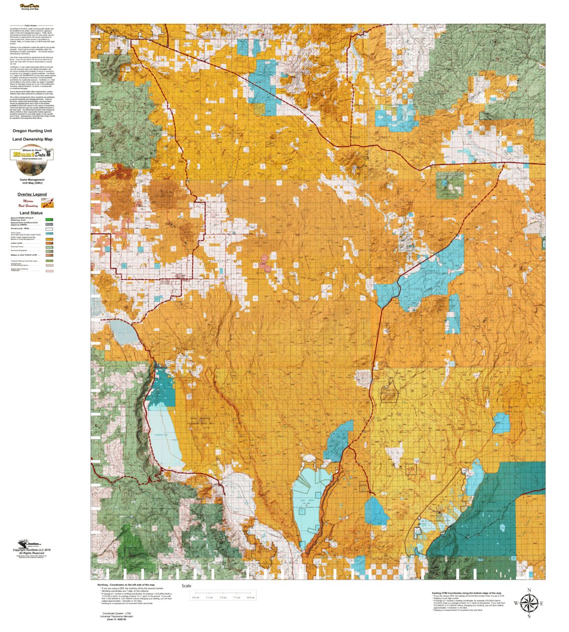 Applegate Unit Map Oregon Hunting Unit 73 North, Wagontire Land Ownership Map by HuntData ...