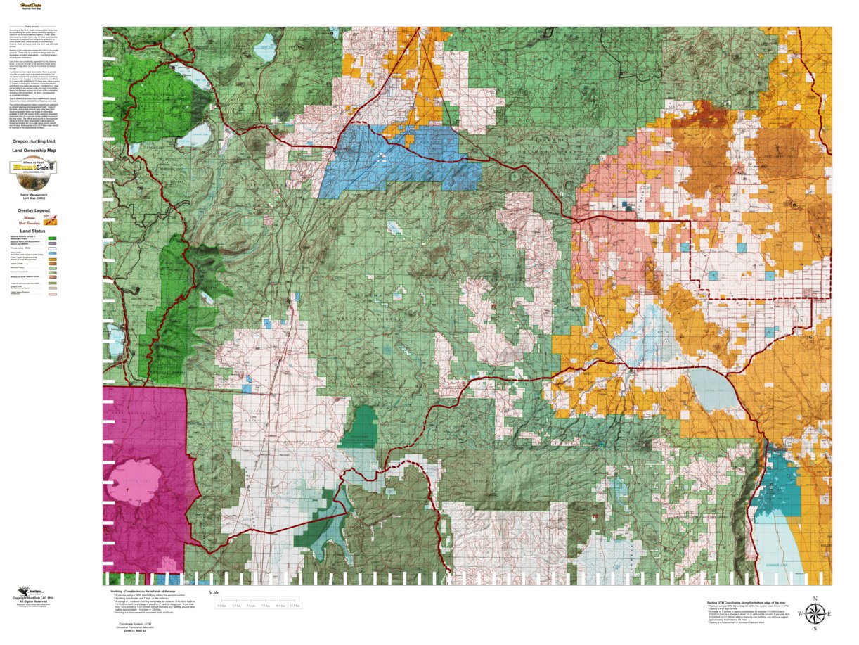 Applegate Unit Map Oregon Hunting Unit 77, Fort Rock Land Ownership Map by HuntData LLC ...