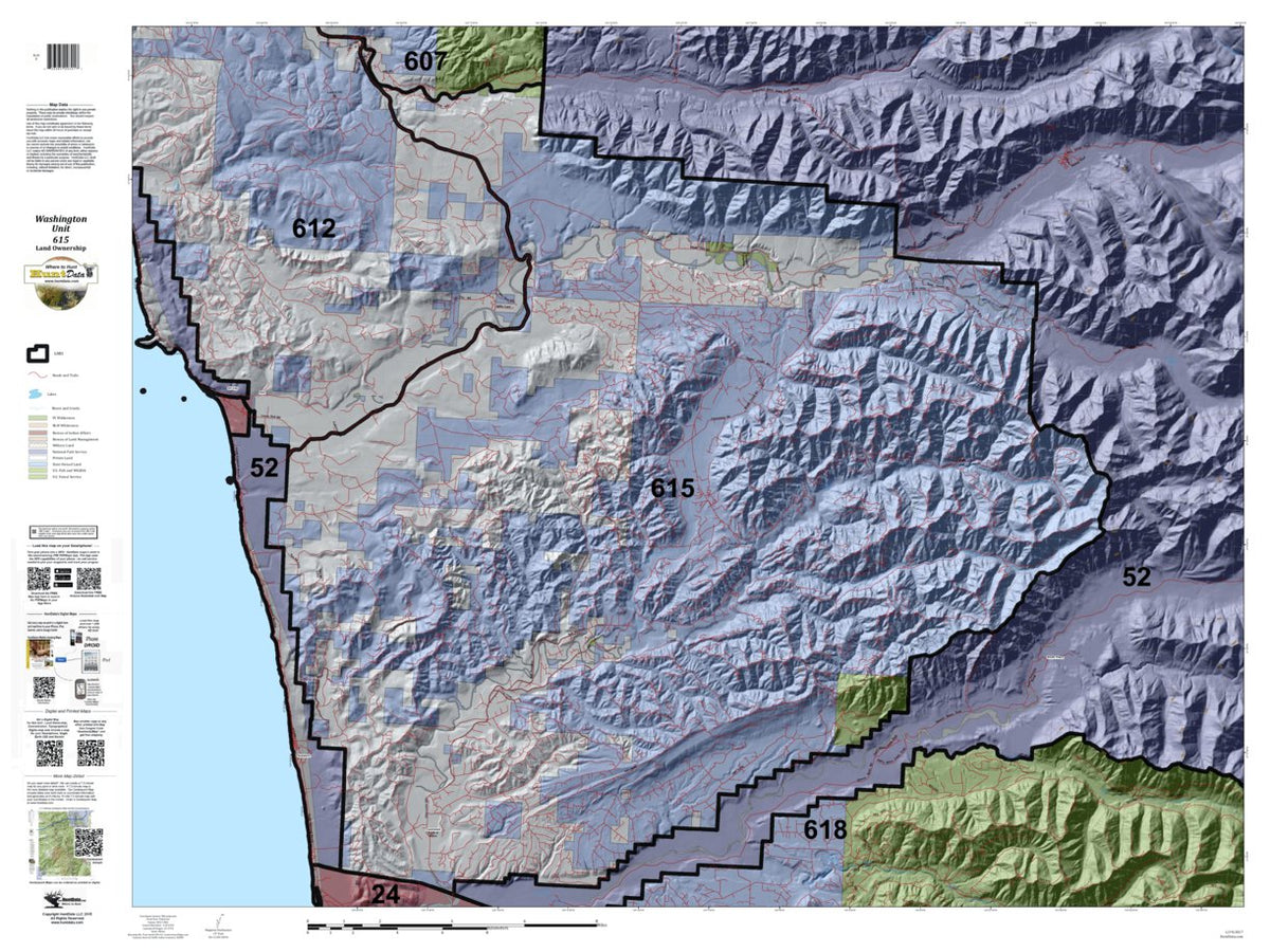 Washington Hunting Unit(s) 615 Landownership Map by HuntData LLC ...