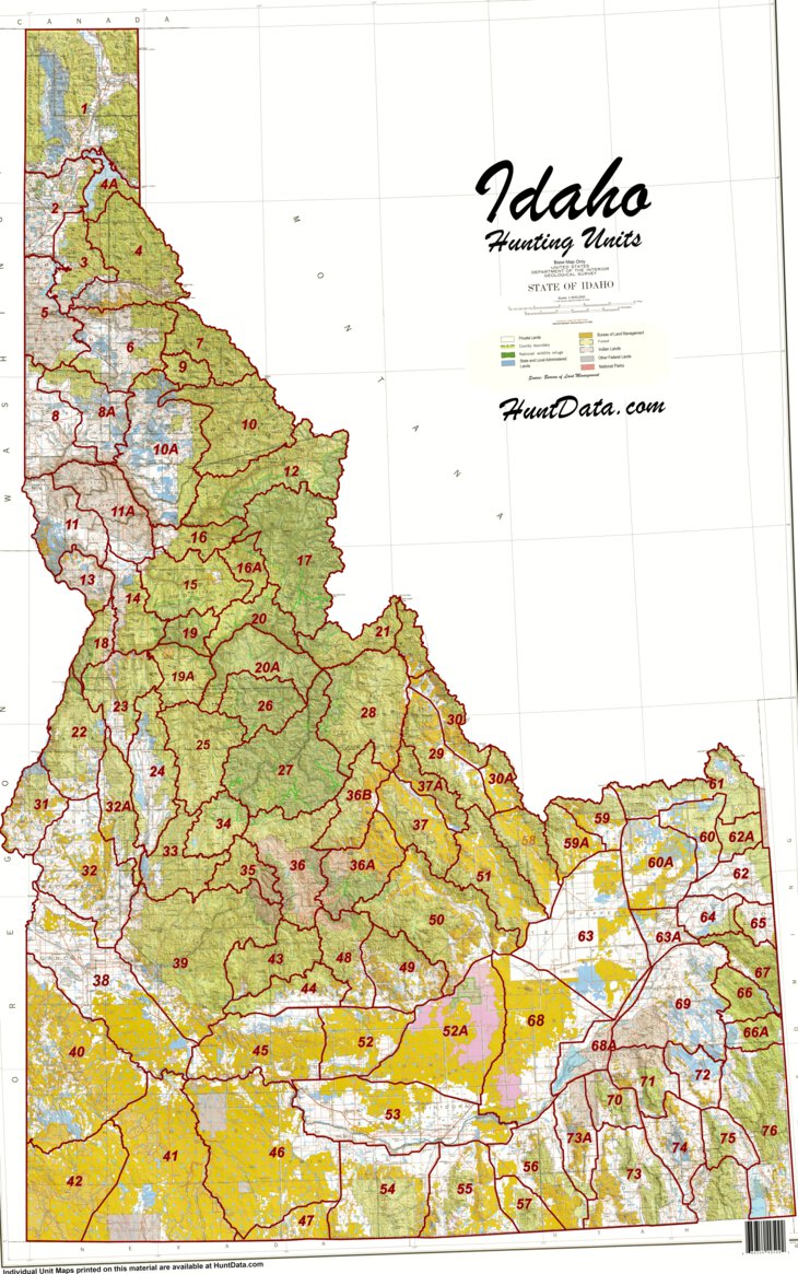 Idaho General Units and Land Ownership Map by Idaho HuntData LLC ...