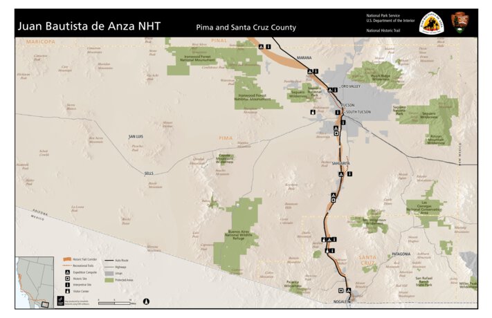 Anza Trail Pima and Santa Cruz Counties Map by Juan Bautista de