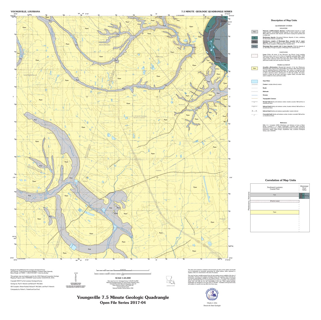 Youngsville, La 24k Surface Geology map by Louisiana Geological Survey 