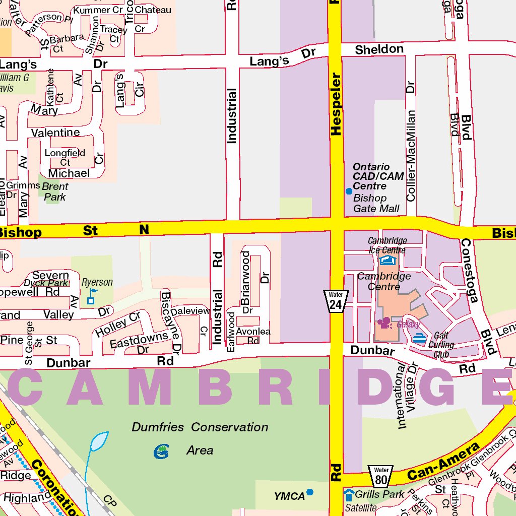 Map of Cambridge Ontario Canada