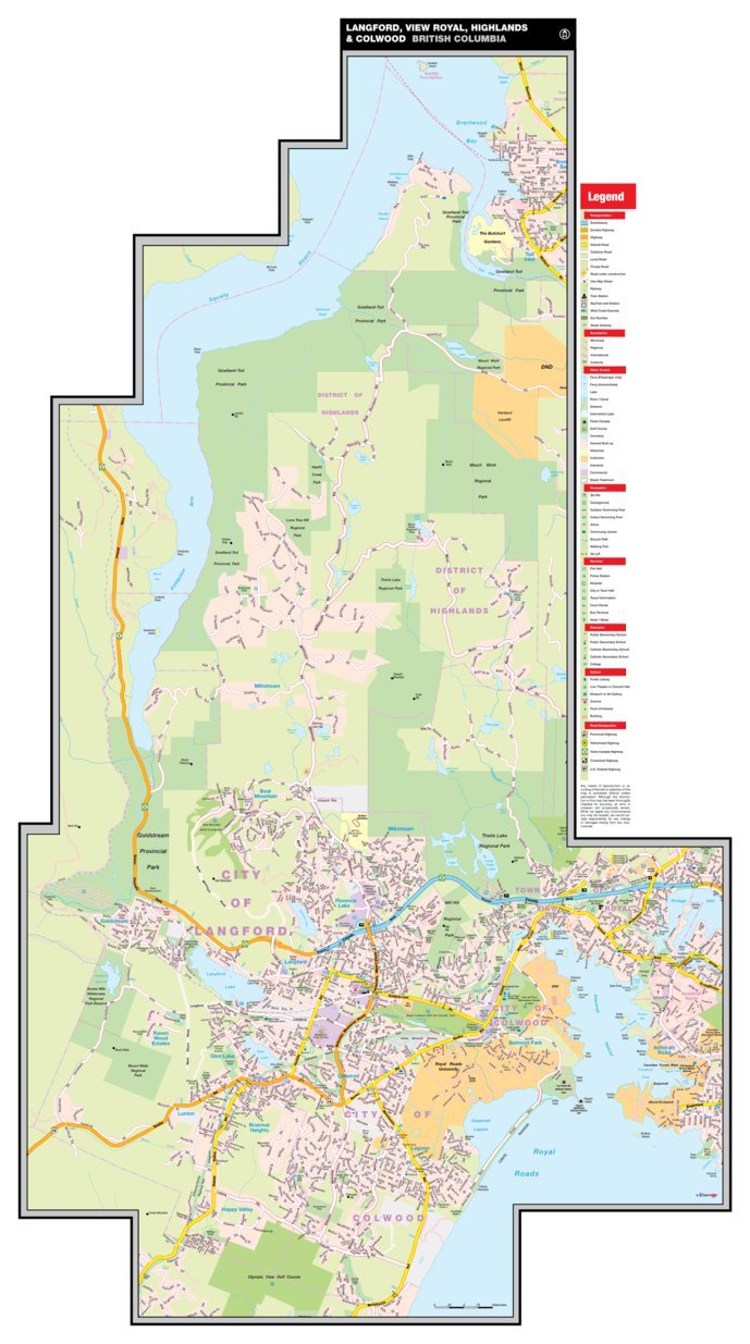 Langford, View Royal, Highlands and Colwood, BC Map by Mapmobility Corp