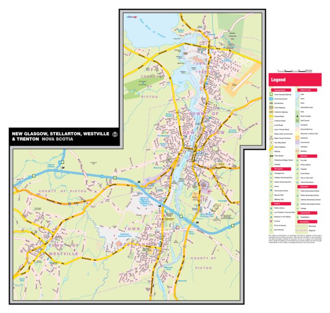 New Glasgow, Stellarton, Westville and Trenton, NS Map by Mapmobility ...