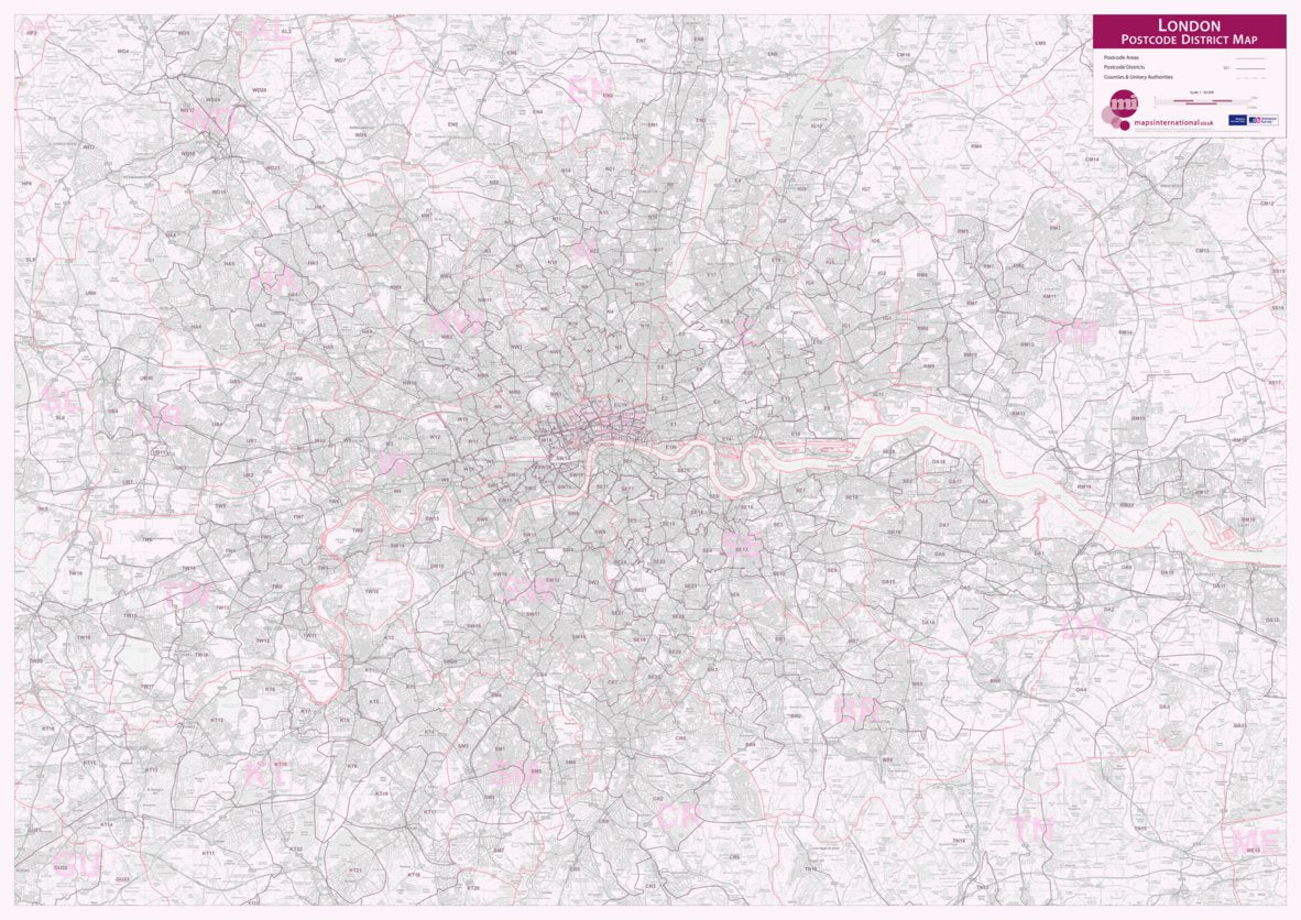 Greter London Postcode Map Postcode District Map: Greater London by Maps International | Avenza Maps