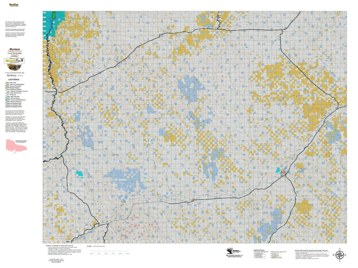 Montana Antelope Hunting District 701 Land Ownerhip Map by Montana ...