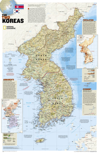National Geographic North Korea/South Korea, The Forgotten War Political Map digital map