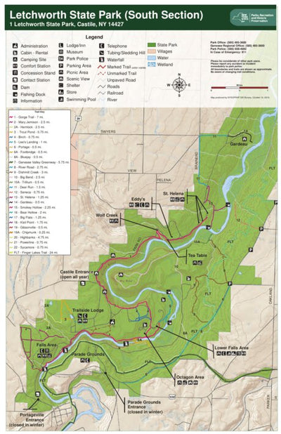 New York State Parks Letchworth State Park Trail Map South digital map