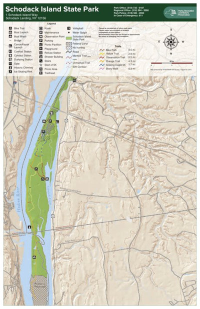 New York State Parks Schodack Island State Park Trail Map digital map