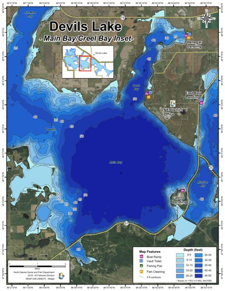 Devils Lake - Main and Creel Bay Map by North Dakota Game and Fish ...