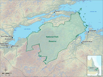 Parks Canada Akami–Uapishku - KakKasuak - Mealy Mountains National Park Reserve Map digital map