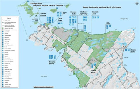 Parks Canada Bruce Peninsula National Park - Fathom Five National Marine Park - Full Park Map digital map