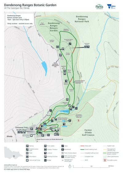 Parks Victoria Dandenong Ranges Botanic Garden Visitor Guide digital map