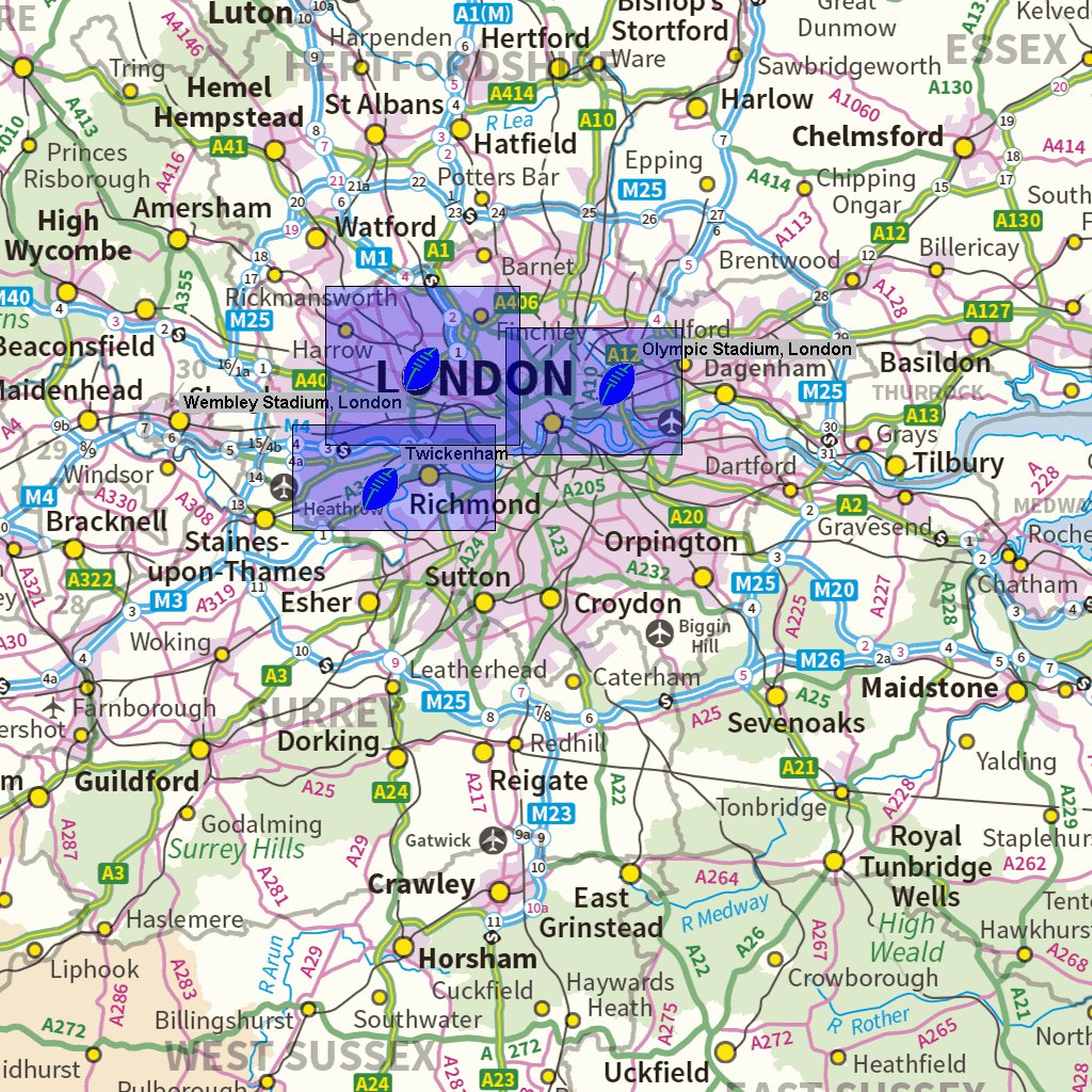 Rugby Venues Overview Map by Paul Johnson - Offline Maps | Avenza Maps
