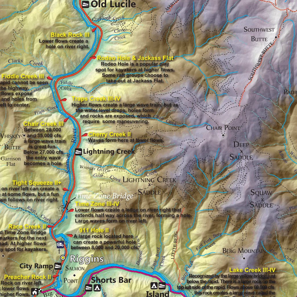 Lower Salmon River Rafting notes for navigating rapids and holes Map by 