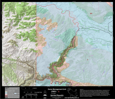 Spirited Republic 2020 Colorado Big Game Elk/Deer Topo Hunt Habitat Range GMU 1 digital map