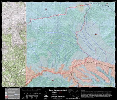 Spirited Republic 2020 Colorado Big Game Elk/Deer Topo Hunt Habitat Range GMU 21 digital map